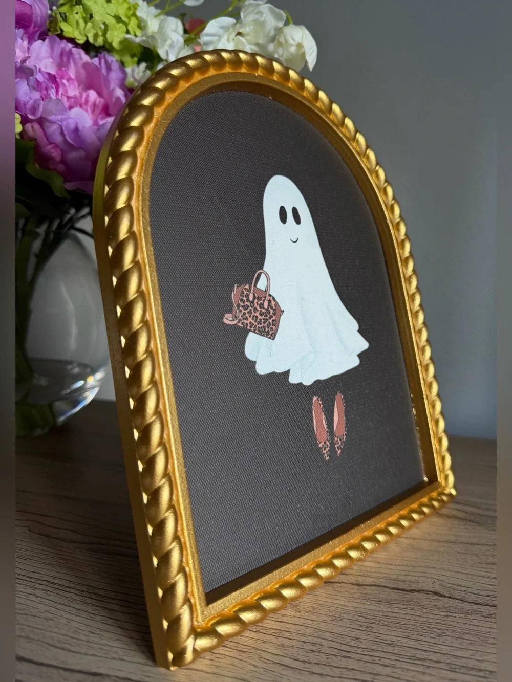 Ghost leopard heels Art Print vintage style gold frame tabletop Halloween decor